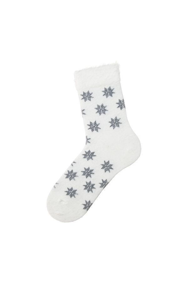 Bross Fiyonklu Saçaklı Yeni Yıl Kar Desenli Çorap