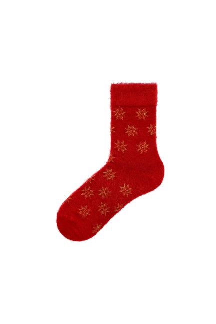 Bross Fiyonklu Saçaklı Yeni Yıl Kar Desenli Çorap - Thumbnail