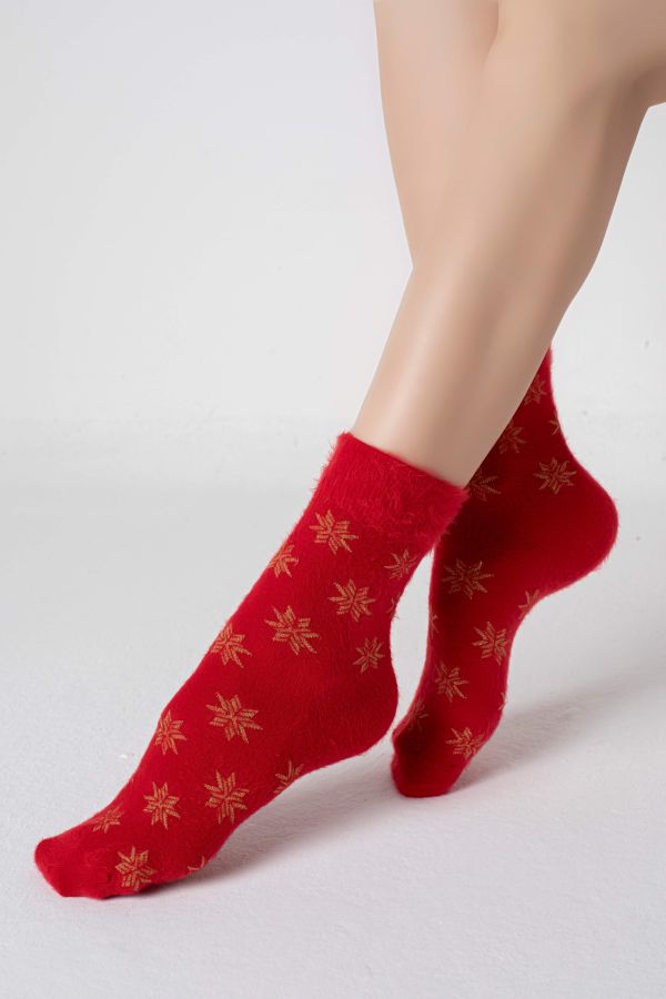 Bross Fiyonklu Saçaklı Yeni Yıl Kar Desenli Çorap