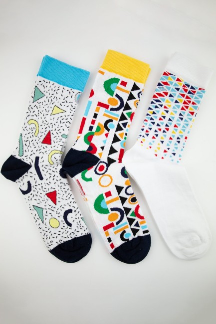 Bross Geometrik Desen 3lü Erkek Soket Çorap - Thumbnail