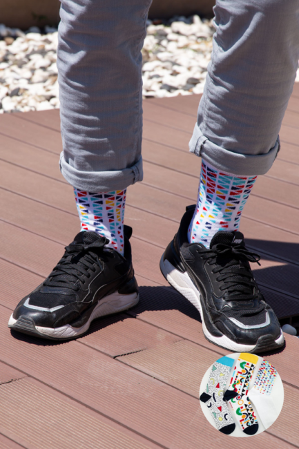 BROSS - Bross Geometrik Desen 3lü Erkek Soket Çorap