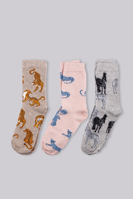 Bross Kadın 3lü Hayvan Desenli Soket Çorap Kutulu - Thumbnail