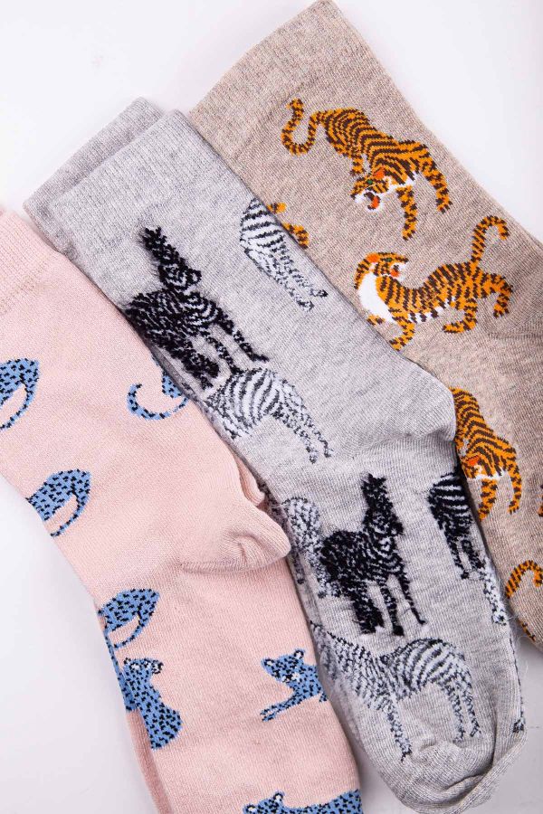 Bross Kadın 3lü Hayvan Desenli Soket Çorap Kutulu