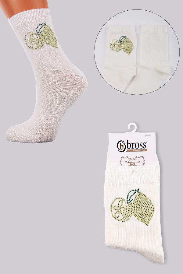 Bross Kadın Taş Baskı Limon Tekli Soket Çorap