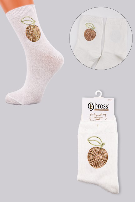 Bross - Bross Kadın Taş Baskı Şeftali Tekli Soket Çorap