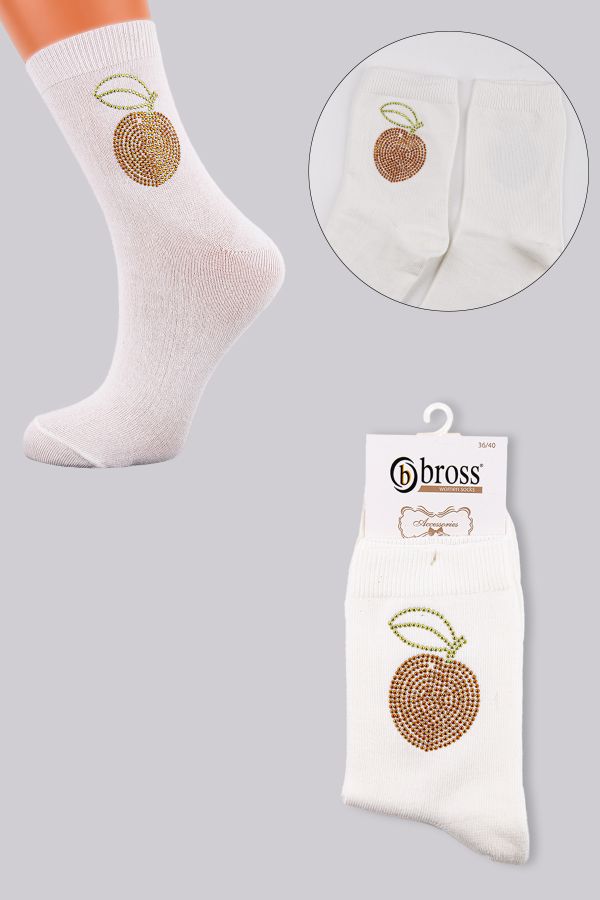 Bross Kadın Taş Baskı Şeftali Tekli Soket Çorap