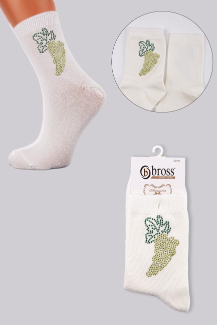 Bross - Bross Kadın Taş Baskı Üzüm Desen Tekli Soket Çorap