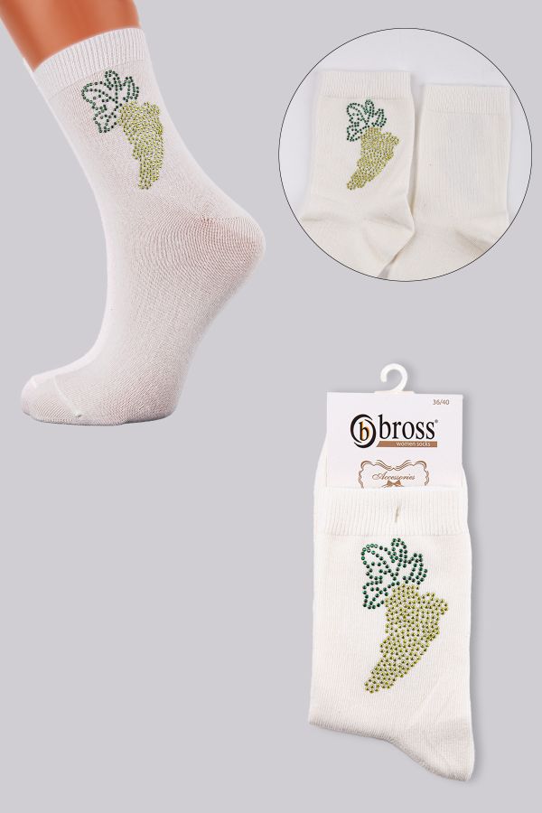 Bross Kadın Taş Baskı Üzüm Desen Tekli Soket Çorap