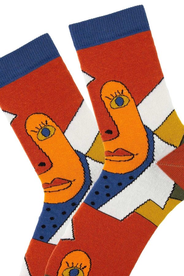 Bross Kadın Yüz Desenli Renkli 3lü Soket Çorap