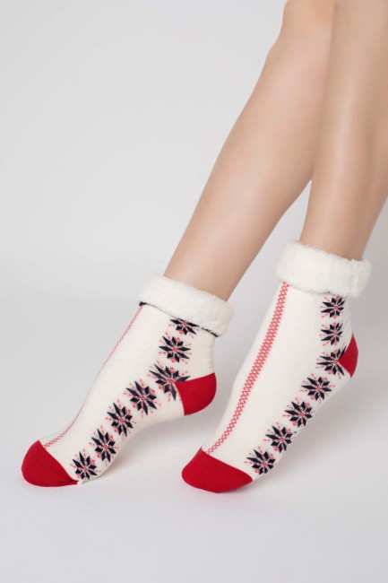 BROSS - Bross Women Snowflake Patterned Shearling Socks