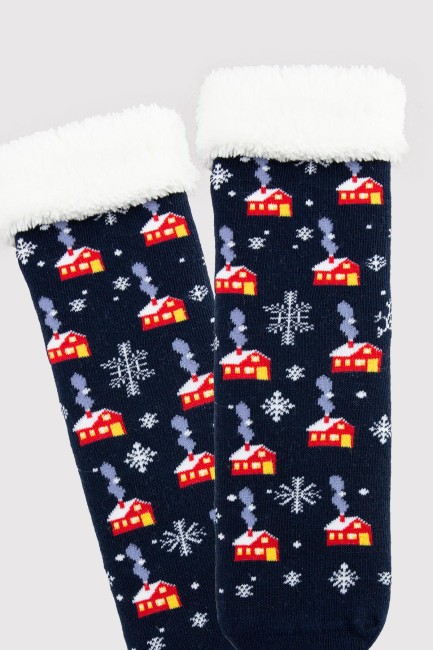 Bross Karışık Kış Desenli Kürklü Çocuk Çorap - Thumbnail