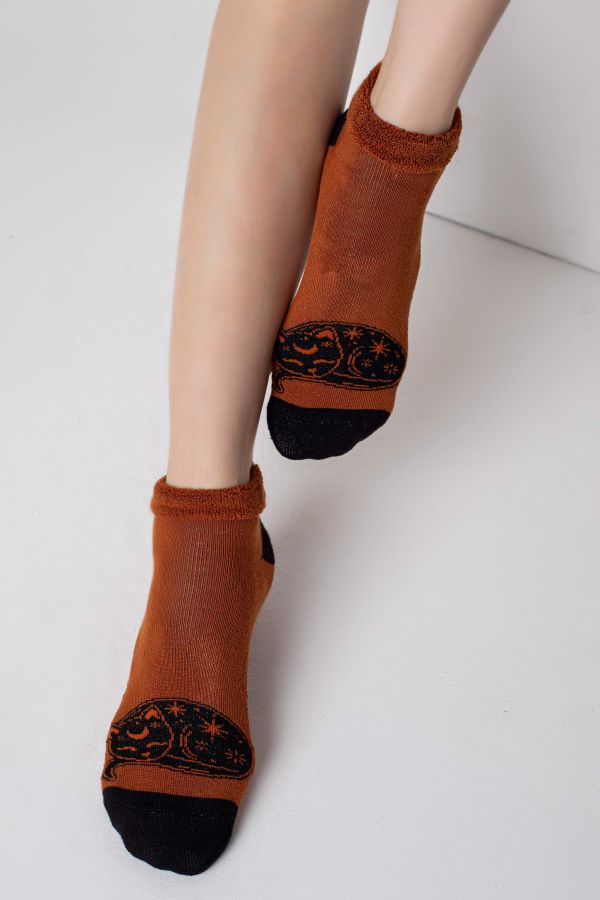 Bross Kedi Desen Havlu Patik Çorap