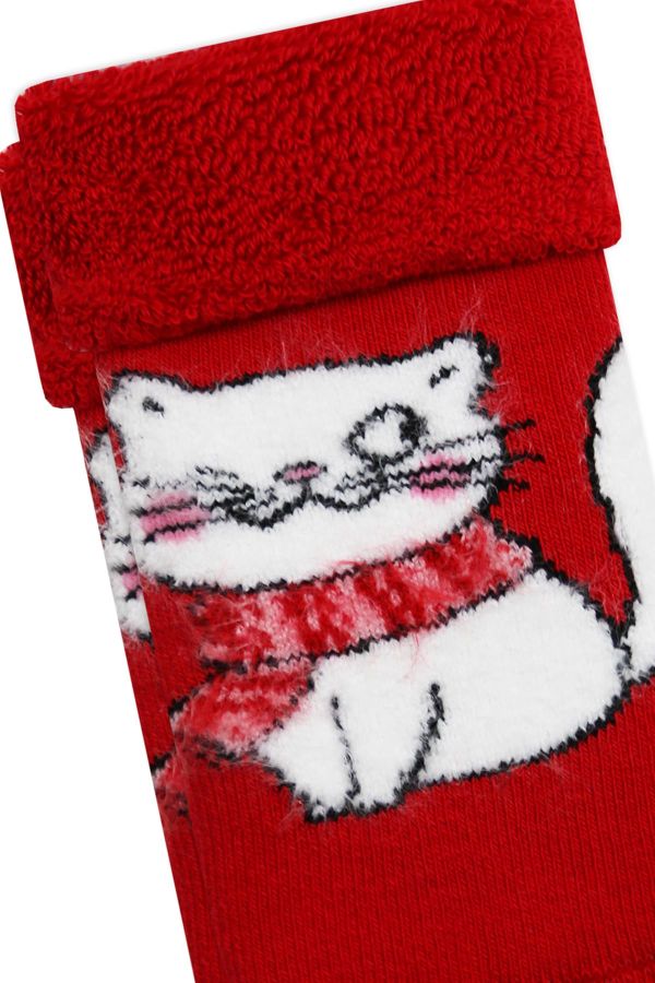 Bross Kedi Desenli Baskılı Havlu Bebek Çorap