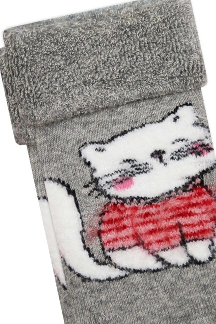 Bross Kedi Desenli Baskılı Havlu Bebek Çorap - Thumbnail