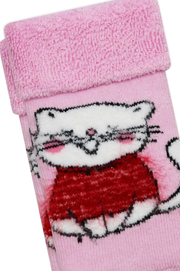 Bross Kedi Desenli Baskılı Havlu Bebek Çorap