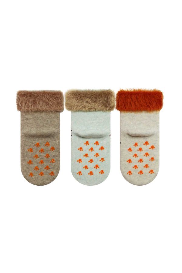 Bross 3lü Kirpi Desen Baskılı Havlu Bebek Çorap