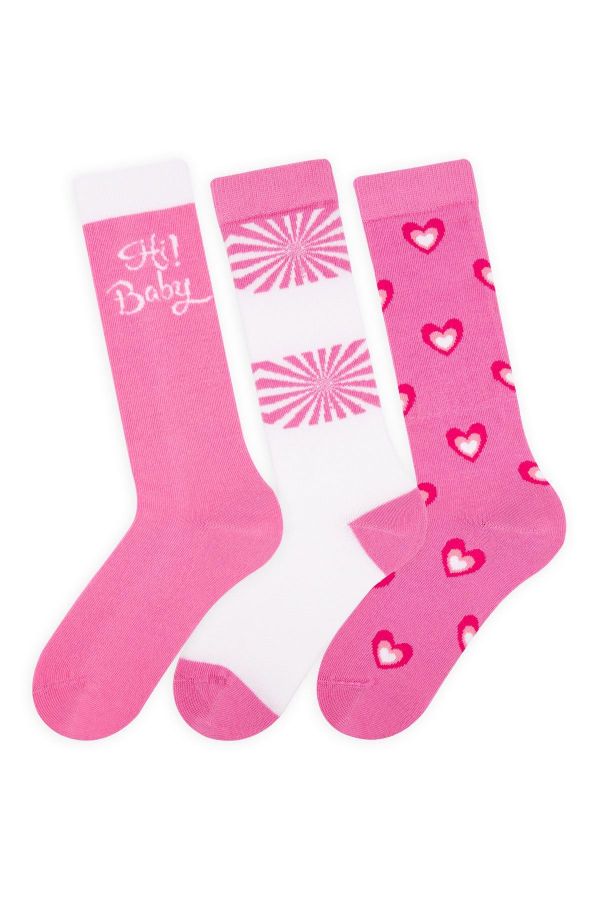 Bross Kız Çocuk Pembe Kalpli 3lü Dizaltı Çorap