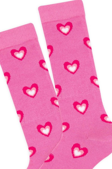 Bross Kız Çocuk Pembe Kalpli 3lü Dizaltı Çorap - Thumbnail