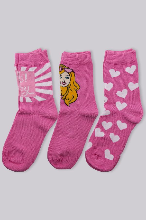 Bross Kız Çocuk Pembe Kalpli 3lü Soket Çorap
