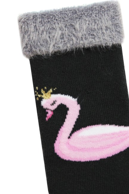 Bross Kuğu Desenli Baskılı Havlu Bebek Çorap - Thumbnail