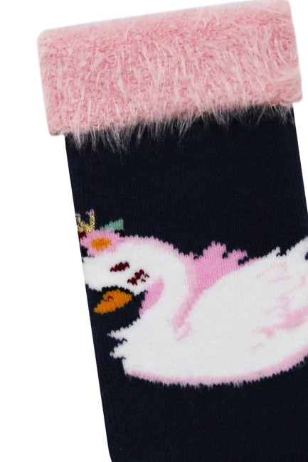 Bross Kuğu Desenli Baskılı Havlu Bebek Çorap - Thumbnail