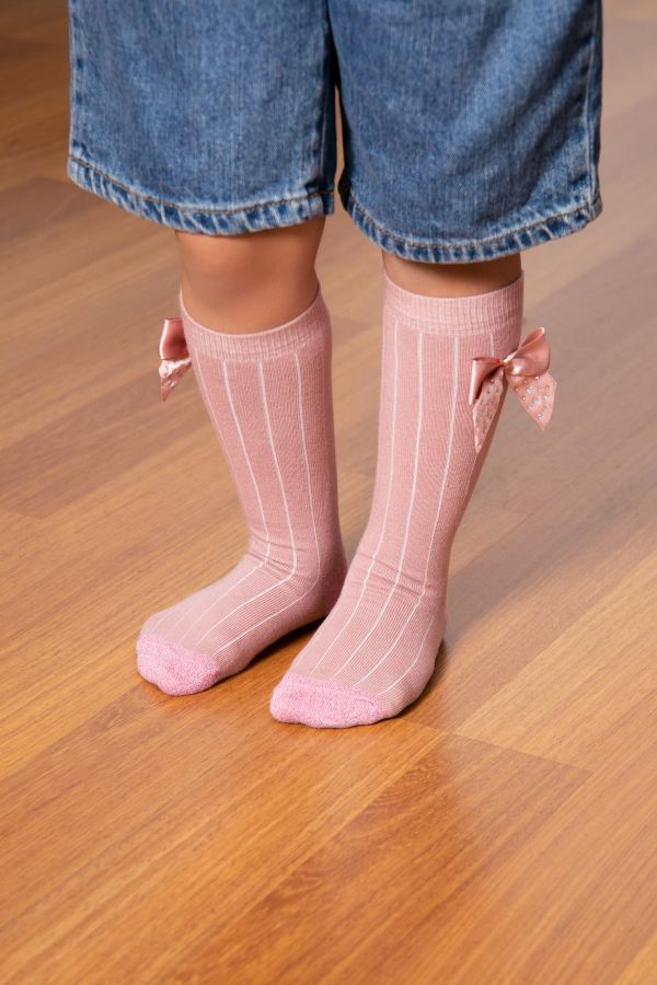 Bross Kurdele Aksesuarlı Kız Çocuk Dizaltı Çorap