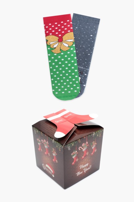 Bross - Bross Kutulu 2'li Merry Christmas Desenli Havlu Çocuk Çorabı