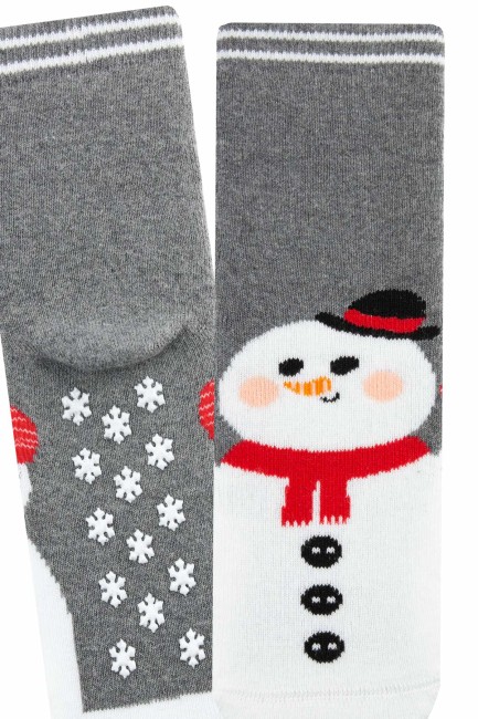 Bross Kutulu Yılbaşı Desenli Havlu Çocuk Çorap - Thumbnail