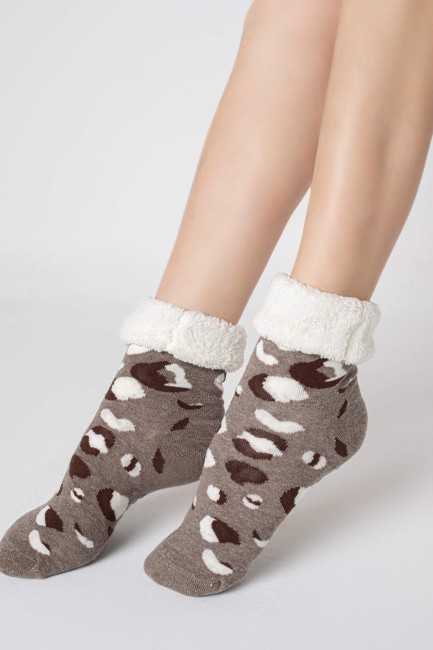 BROSS - Bross Women Leopard Patterned Shearling Socks