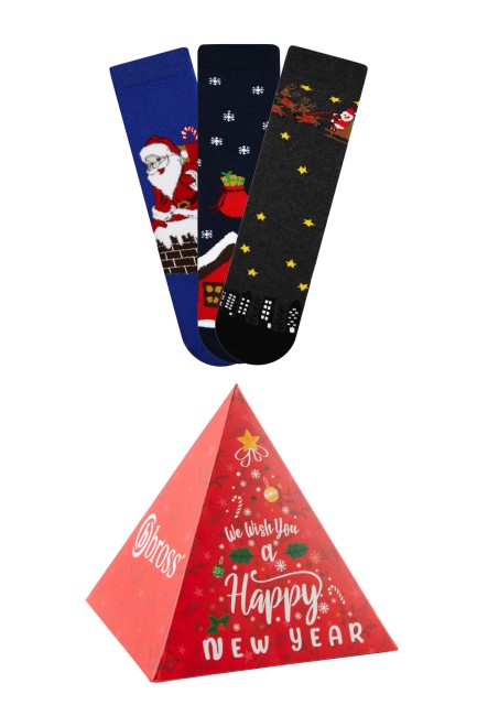 BROSS - Bross Santa Pattern Boxed Terry Kids Socks