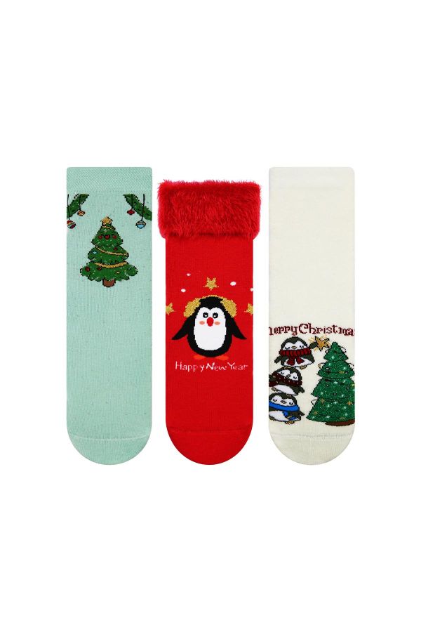 Bross Noel Kutulu Havlu Baskılı Çocuk Çorabı