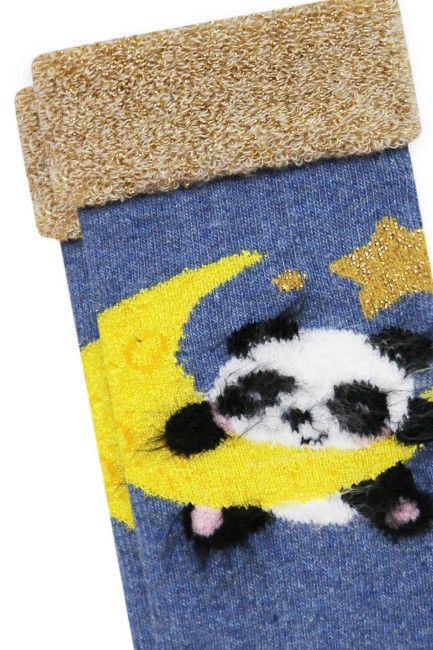 Bross Panda Desenli Baskılı Havlu Bebek Çorap - Thumbnail