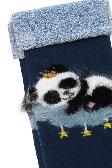 Bross Panda Desenli Baskılı Havlu Bebek Çorap - Thumbnail