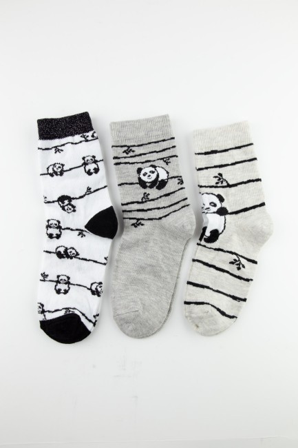 Bross Panda Desenli Kız Çocuk Soket Çorap - Thumbnail