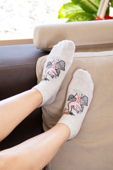 Bross Papağan/ Flamingo Desenli Kadın Patik Çorap - Thumbnail