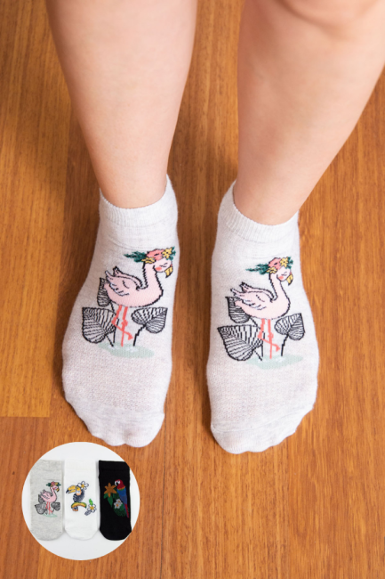 BROSS - Bross Papağan/ Flamingo Desenli Kadın Patik Çorap