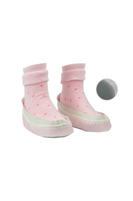 BROSS - Bross Pink Polka Dot Patterned Kids Slippers