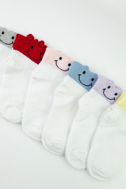 Bross Renkli Gülen Yüz Çocuk Patik Çorap - Thumbnail