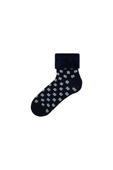 Bross Saçaklı Kar Tanesi Desenli Havlu Çorap - Thumbnail