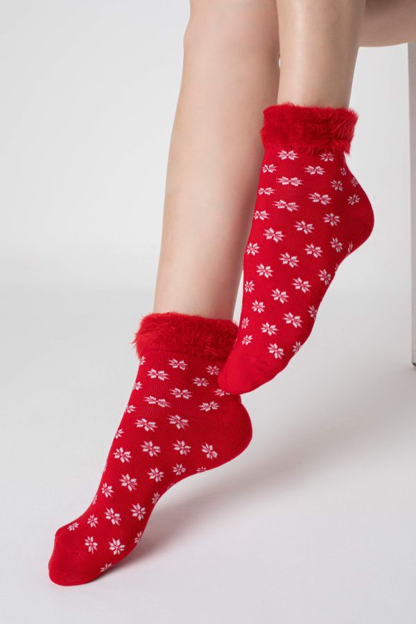 Bross Saçaklı Kar Tanesi Desenli Havlu Çorap