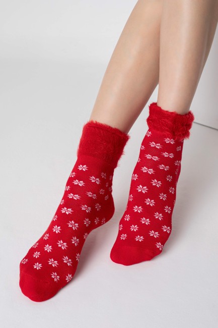Bross Saçaklı Kar Tanesi Desenli Havlu Çorap - Thumbnail