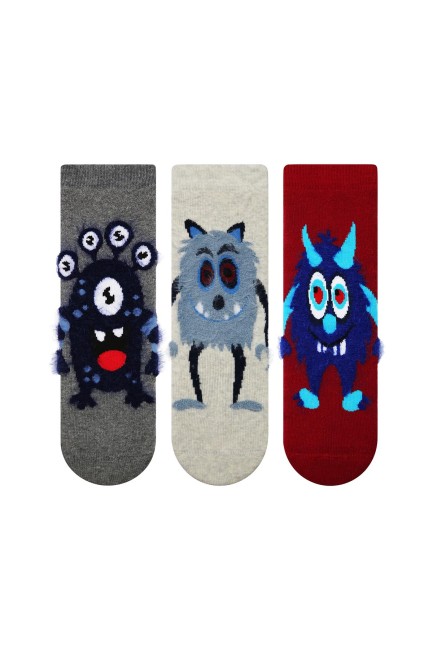 BROSS - Bros Fringe Monster Pattern Kids Frottee-Socken