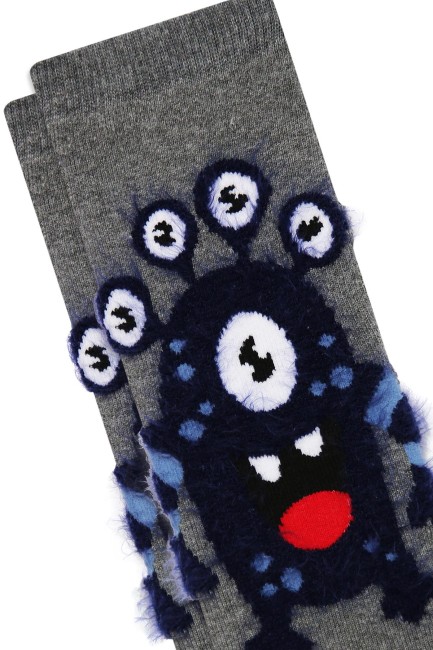 Bross Saçaklı Monster Baskılı Havlu Çocuk Çorabı - Thumbnail