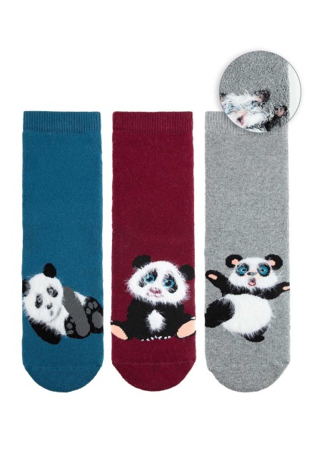 BROSS - Bross Sevimli Panda Desenli Havlu Çocuk Çorap