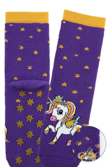 Bross3lü Unicorn Kaydırmaz Taban Havlu Çocuk Çorap - Thumbnail