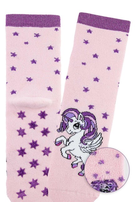 Bross3lü Unicorn Kaydırmaz Taban Havlu Çocuk Çorap - Thumbnail