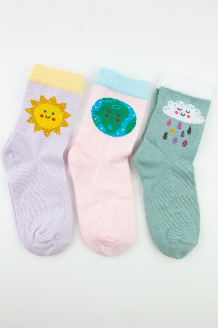 Bross Weather Desen Kız Çocuk Soket Çorap - Thumbnail