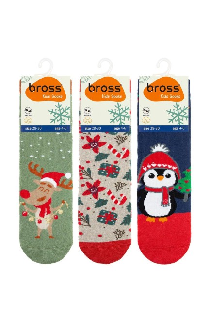 BROSS - Bross 3lü Yılbaşı Tabanaltı Havlu Çocuk Çorap
