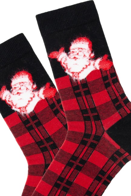 Bross Yılbaşı Ekoseli Noel Baba Erkek Soket Çorap - Thumbnail