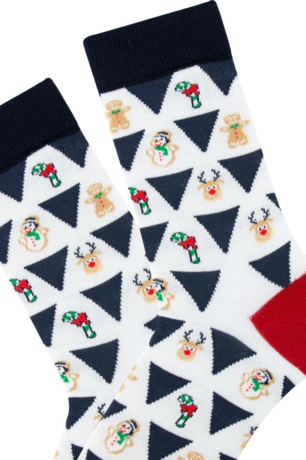 Bross Yılbaşı Geyikli Beyaz Erkek Soket Çorap - Thumbnail